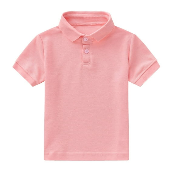 Akiihool Boys Golf Shirts Boys' and Toddler Short Sleeve Polo Solid Color Shirt Uniform(Pink,5-6 Years)