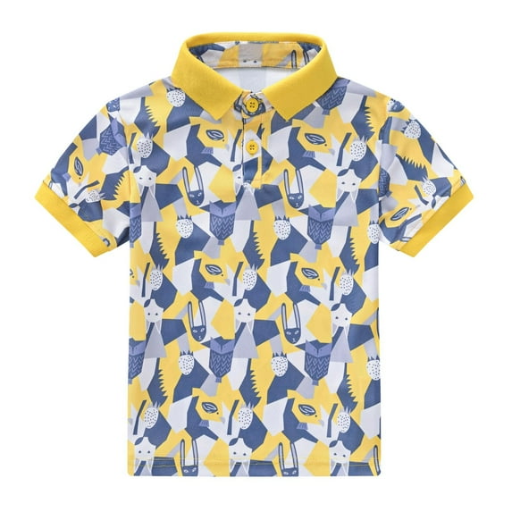 Akiihool Boys Golf Shirts Summer Toddler Boys Girls Short Sleeve Cartoon Prints T Shirt Tops Clothes(Yellow,5-6 Years)