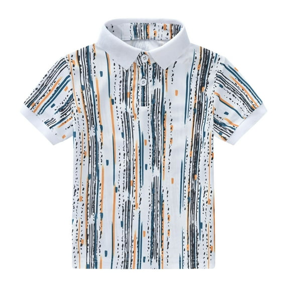 Akiihool Boys Golf Shirts Toddler Boys Button Down Short Sleeve Polo T-Shirt Kids Cute Cartoon Print Tops for Summer(White,5-6 Years)