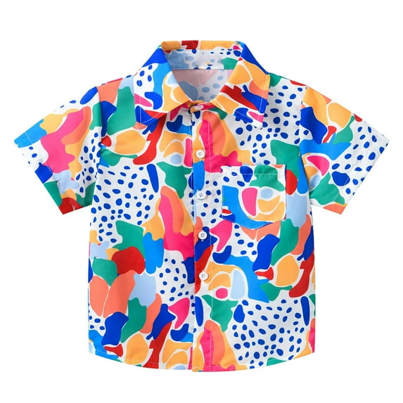 Akiihool Boys Hawaiian Shirt Hawaiian Shirts for Boys,Boys Hawaiian Shirt Button Down,Boys Summer Beach Shirts for Kids(Blue,6-12 Months)