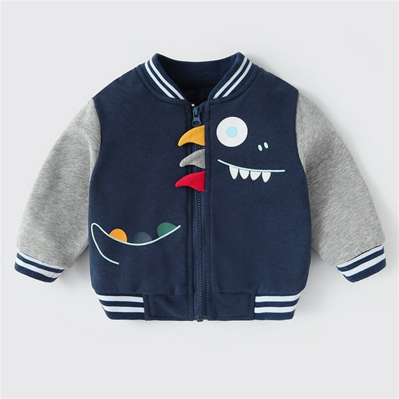 Akiihool Boys Jacket With Hood Boys Sherpa Lined Hoodie Kids Jacket Warm Comfortable Fabric with Zippered Hand Pockets (Navy,6-12 Months)