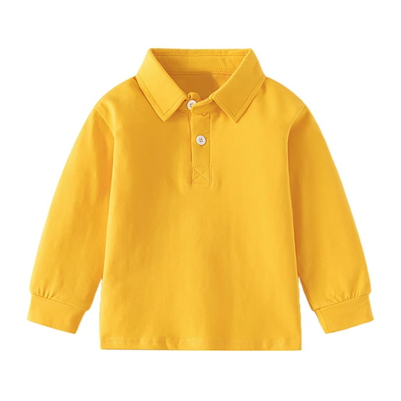 Akiihool Uniform Shirts for Boys Boy’s School Uniform Long Sleeve Polo Shirts (Yellow,3-4 Years)