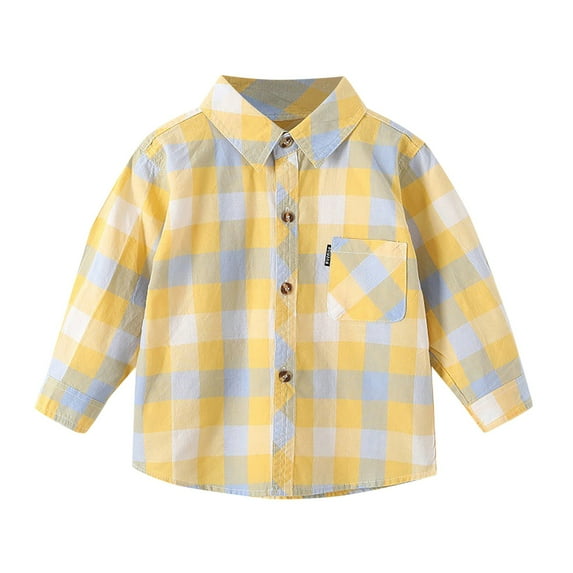 Akiihool Boys Long Sleeve Shirts Boys' Long Sleeve Dress Shirt for Boys Kids Toddlers(Light Yellow,3-4 Years)