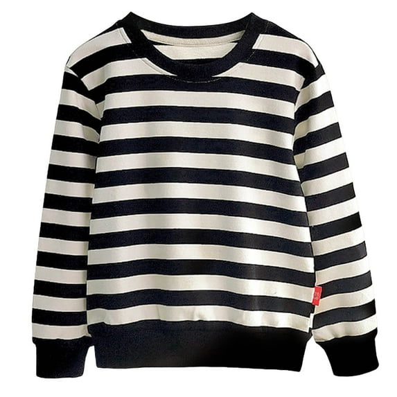 Akiihool Boys Long Sleeve Shirts Boys Striped Shirts for Kids Long Sleeve Cotton T-Shirts Crew Neck Tops (Black,12-24 Months)