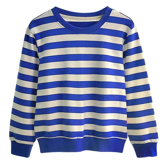 Akiihool Boys Long Sleeve Shirts Boys Striped Shirts for Kids Long Sleeve Cotton T-Shirts Crew Neck Tops (Blue,2-3 Years)