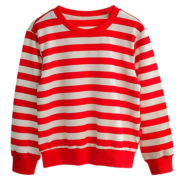 Akiihool Boys Long Sleeve Shirts Boys Striped Shirts for Kids Long Sleeve Cotton T-Shirts Crew Neck Tops (Red,4-5 Years)
