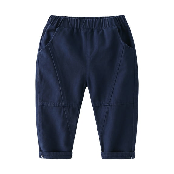 Akiihool Boys' Pant Boys and Toddler Belted Elastic Waistband with Drawstring Closure Stretch Pants (Navy,4-5 Years)