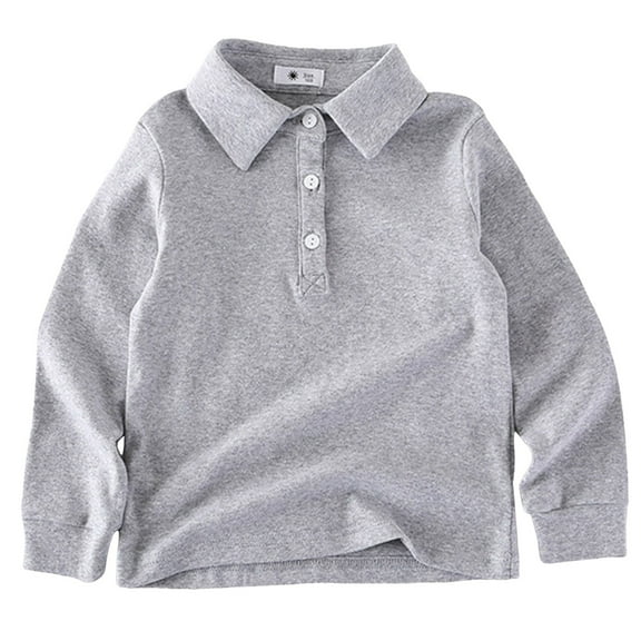 Akiihool Boys Polo Shirt Boys Cotton Wide Striped Long Sleeve Polo Shirt (Grey,6-7 Years)