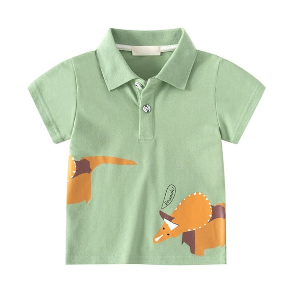 Akiihool Boys Polo Shirt Little & Big Boys Short Sleeve Button Down Shirt Cartoon Dinosaur Pattern with Pockets for 2 to 8 Years(Green,3-4 Years)