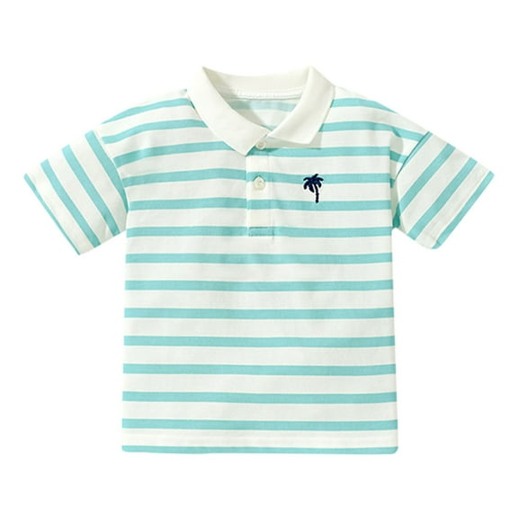 Akiihool Boys Polo Shirts Boys' Polo Shirt Short Sleeve Stripe Polo - Comfort Stretch Shirt for Boys(Mint Green,18-24 Months)