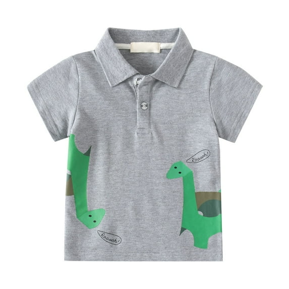 Akiihool Boys Polo Shirts Toddler Boys Girls Short Sleeve Polo Shirt Cartoon Dinosaur Printed Kids Tops T Shirt with Pocket Baby Boy Clothes(Grey,3-4 Years)