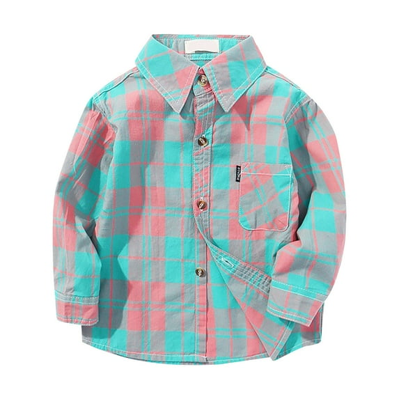 Akiihool Boys Long Sleeve Flannel Plaid Shirt Button Down Shirts (Mint Green,4-5 Years)