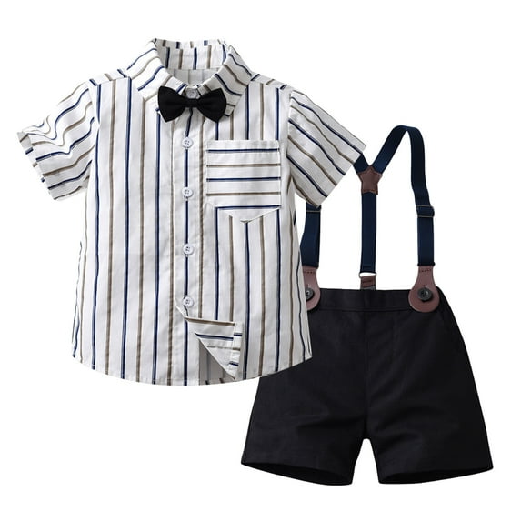 Akiihool Boys Shirts Suits Set Button Down Shirt and Shorts with Bowtie for Boys, Black 80