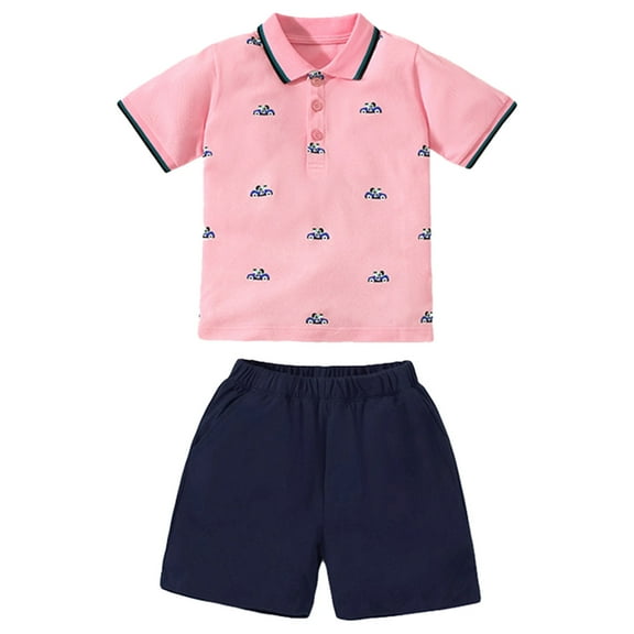 Akiihool Boys' Summer Set Toddler Boys Cotton Short Sleeve T-shirt and French Terry Shorts Set(Pink,3-4 Years)