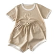 thumbnail image 1 of Akiihool Boys Summer Sets Baby Boy Clothes 3 6 12 18 Months Summer Outfit Baseball Embroidery Waffle Short Sleeve Romper & Shorts Set(Beige,18-24 Months), 1 of 7