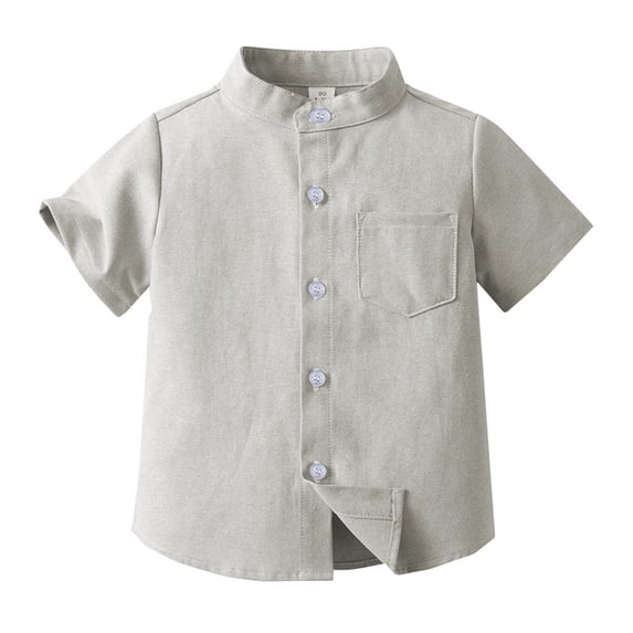 Akiihool Boys Uniform Shirts Short Sleeve Boys' School Uniform Short Sleeve Polo Shirt Button Closure Performance Material (Khaki,5-6 Years)