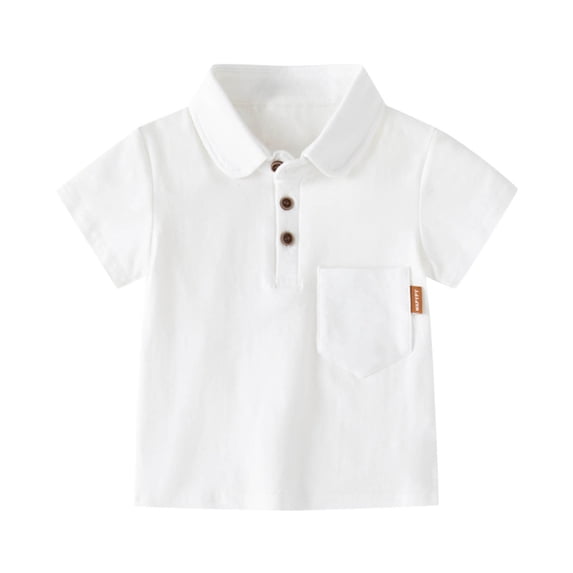 Akiihool Button Down Shirts for Boys Toddler Boys' Big Short Sleeve Polo Shirt (White,5-6 Years)