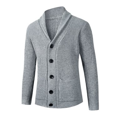 Men's Classic Cable Knit Cardigan Sweater – Long Sleeve Cotton Blend With Pockets – Gray (S-5XL)