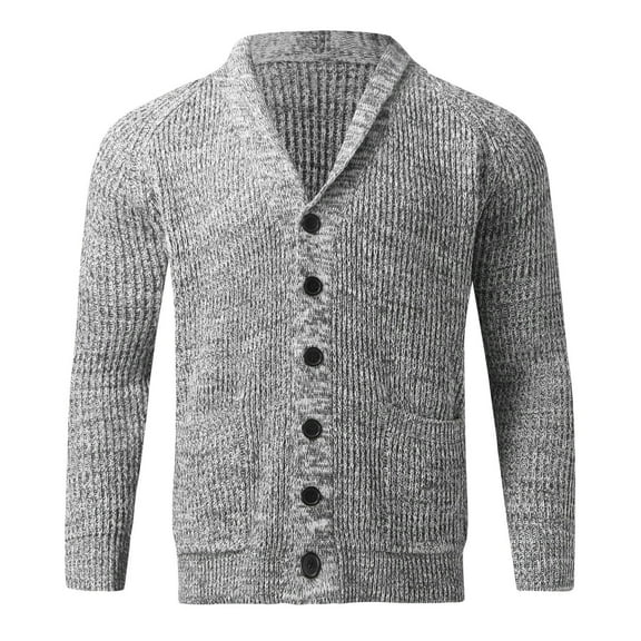 Akiihool Cardigan Men Vintage Mens Cardigan Sweater Cotton Pockets Casual Sweater Button Down Knitwear with Pockets (Grey,L)