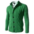 thumbnail image 1 of Akiihool Cardigan Mens Sweater Mens Shawl Collar Cardigan Sweater Casual Long Sleeve Buttons Down Cable Knit Cardigan Sweater with Pockets (Green,XXL), 1 of 2