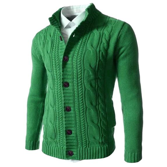 Akiihool Cardigan Mens Sweater Mens Shawl Collar Cardigan Sweater Casual Long Sleeve Buttons Down Cable Knit Cardigan Sweater with Pockets (Green,XXL)