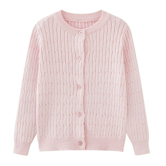 Akiihool Cardigan for Girls Girls Boys School Uniform Sweater Button Down V-Neck Classic Soild Knit Cardigan Tops (Pink,9-10 Years)