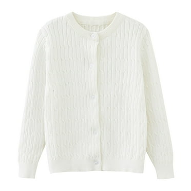 Akiihool Cardigan for Girls Girls and Toddlers' Uniform Slim Fit Cardigan Sweater (White,9-10 Years)