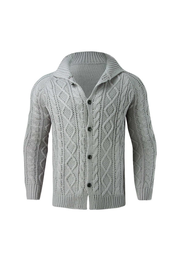 Cardigan for Men Casual Men's Ruffle Shawl Collar Cardigan Open Front Lightweight Sweaters Button Down Cable Knitted Sweater (Grey,L)