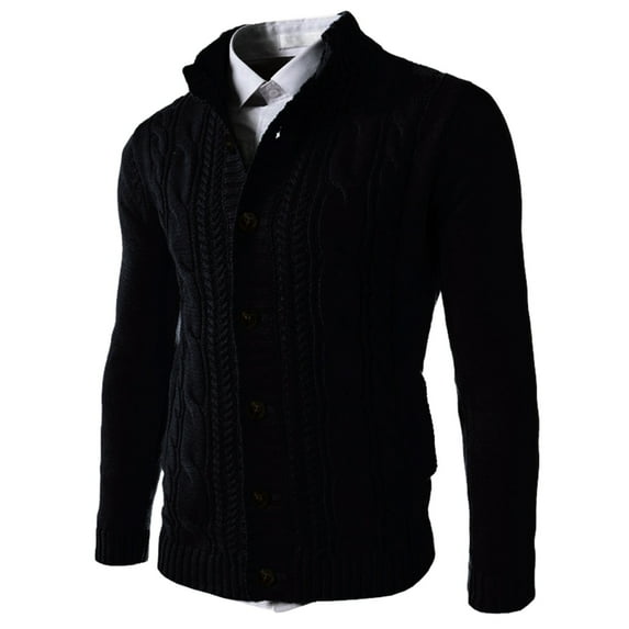 Akiihool Cardigan for Men Casual Men's Shawl Casual Cardigan Long Sleeve Buttons Down Cable Knit Cardigan Sweater with Pockets (Black,XL)