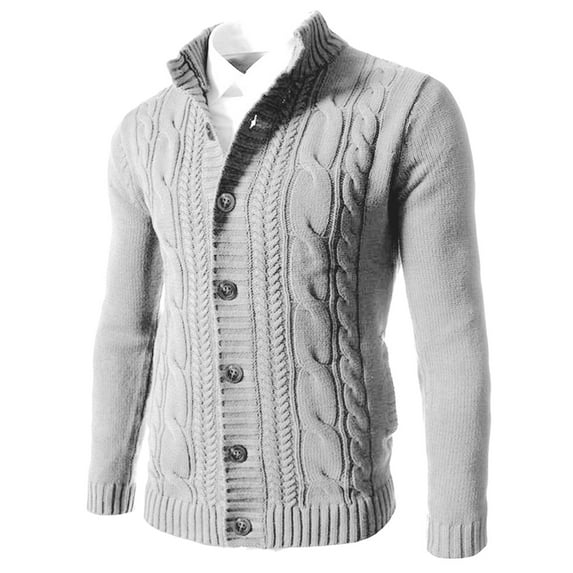 Akiihool Cardigan for Men Sweater Mens Casual Stand Collar Cardigan Slim Fit V-Neck Knitted Sweaters Button up (White,M)
