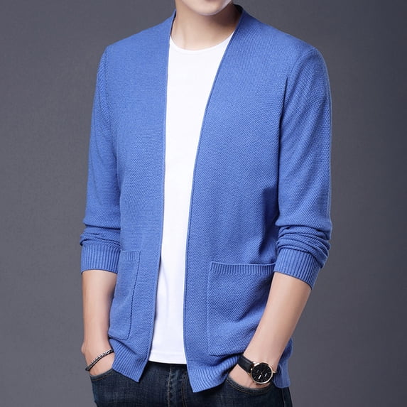 Akiihool Cardigan for Men V Neck Button Down Cardigans with Pockets Shawl Collar Cardigan (Sky Blue,M)