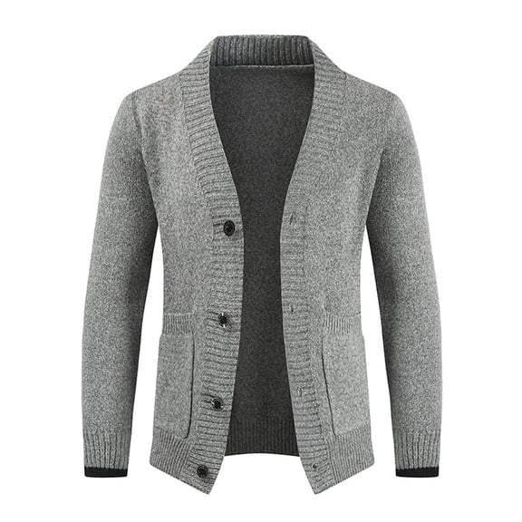 Akiihool Cardigan for Men Winter Men's Cardigan Sweaters Full Zip Up Stand Collar Open Front Overcoat with Pockets (Grey,L)