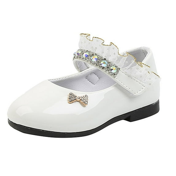 Akiihool Casual Girls Flat Shoes Girl's Ballet Flats Non-Slip Soft Mary Jane Walking Party Dress Shoes for Toddler/Little Kid/Big Kid (White,2.5)