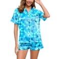 thumbnail image 1 of Akiihool Casual Pajamas Set for Women Short Sleeve Tops with Capri Shorts Lounge Set for Ladies, Sky Blue Size M, 1 of 5