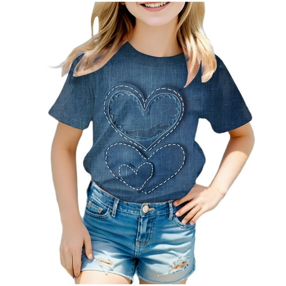 Akiihool Children's Soft T-Shirts Girls' and Toddler Short Sleeve T-Shirts (Blue,12-13 Years)
