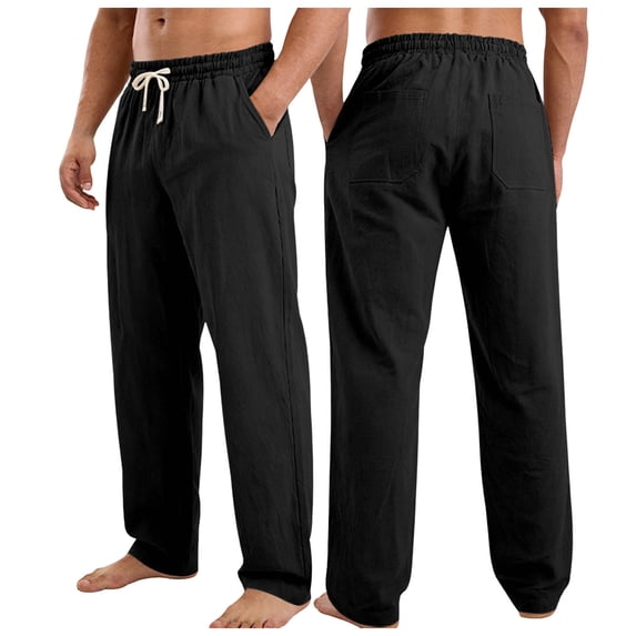 Akiihool Chino Mens Pants Men's Pants Casual Elastic Waist Drawstring Yoga Trousers Black,L