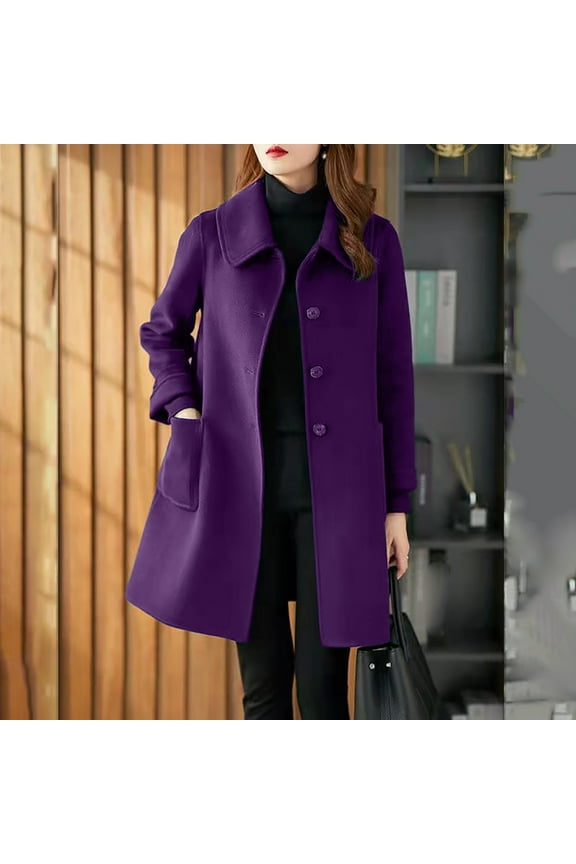 Coat for Womens Fashion Women's Double Trench Coats Wool Blend Fall Flannel Shirt Jacket (Purple,XL)