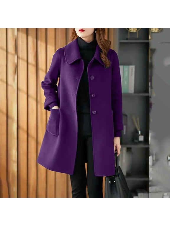 Coat for Womens Fashion Women's Double Trench Coats Wool Blend Fall Flannel Shirt Jacket (Purple,XL)