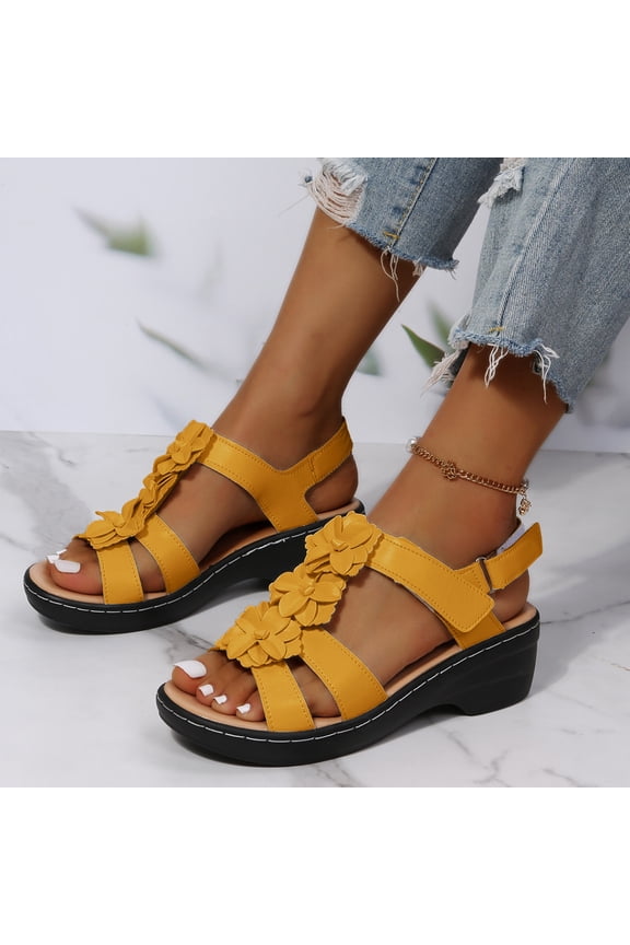 Comfortable Sandals for Women Womens Lunna Open Toe Casual Ankle Strap Sandals (Yellow,7)