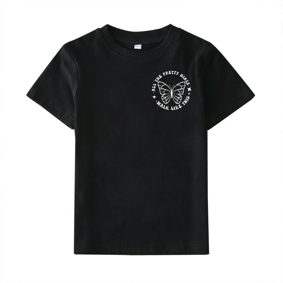 Akiihool Crew Neck Tee for Girls Modern Fitted Tees Round Neck Undershirts, Black S