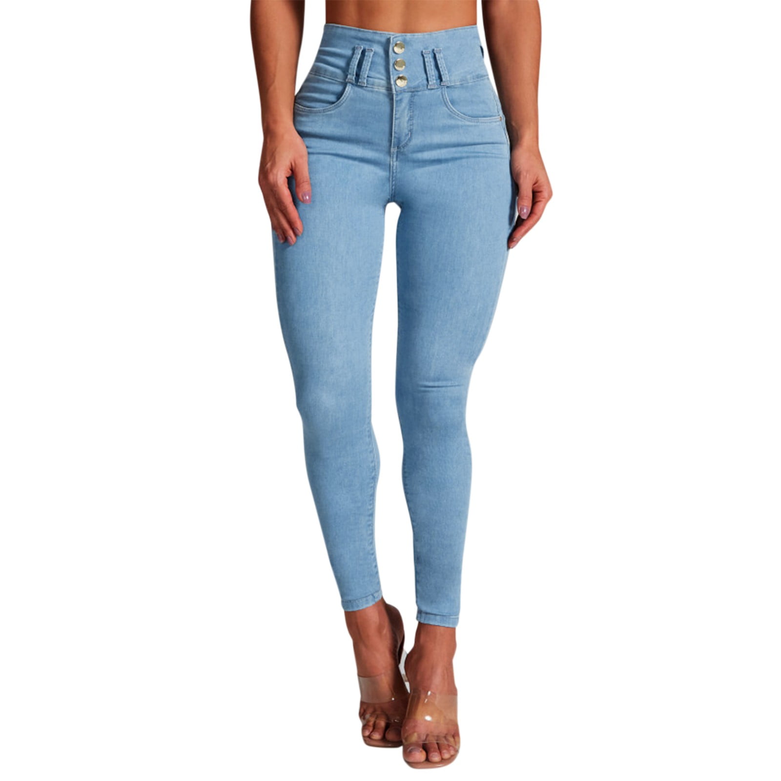 THUNDER STAR Women's Stretch Skinny Jeans - Mid Rise, Acid Wash Blue, Size 12, Jeggings Style
