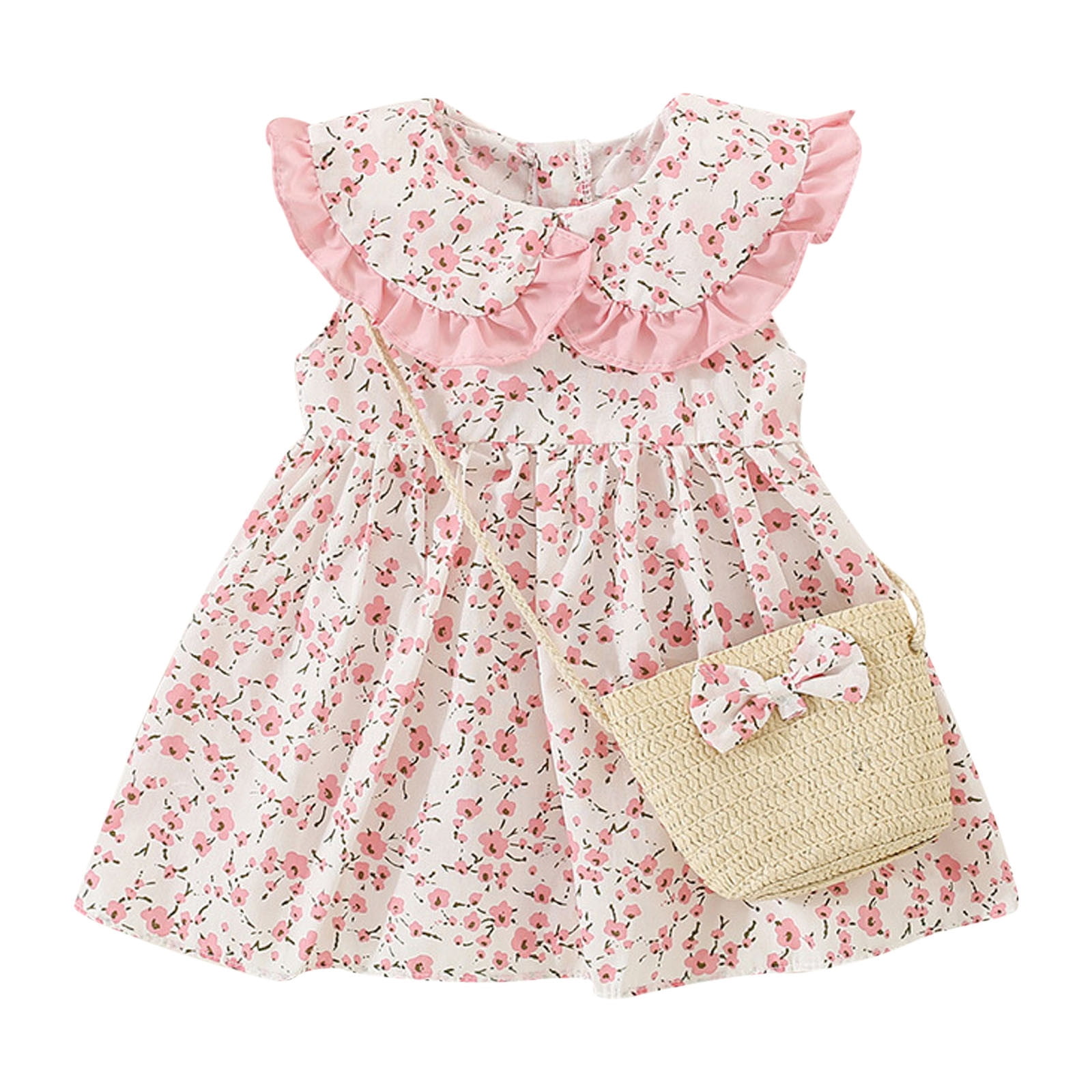 Akiihool Dot Print Dress for Girl Floral Print Sleeveless Clothes Dress ...