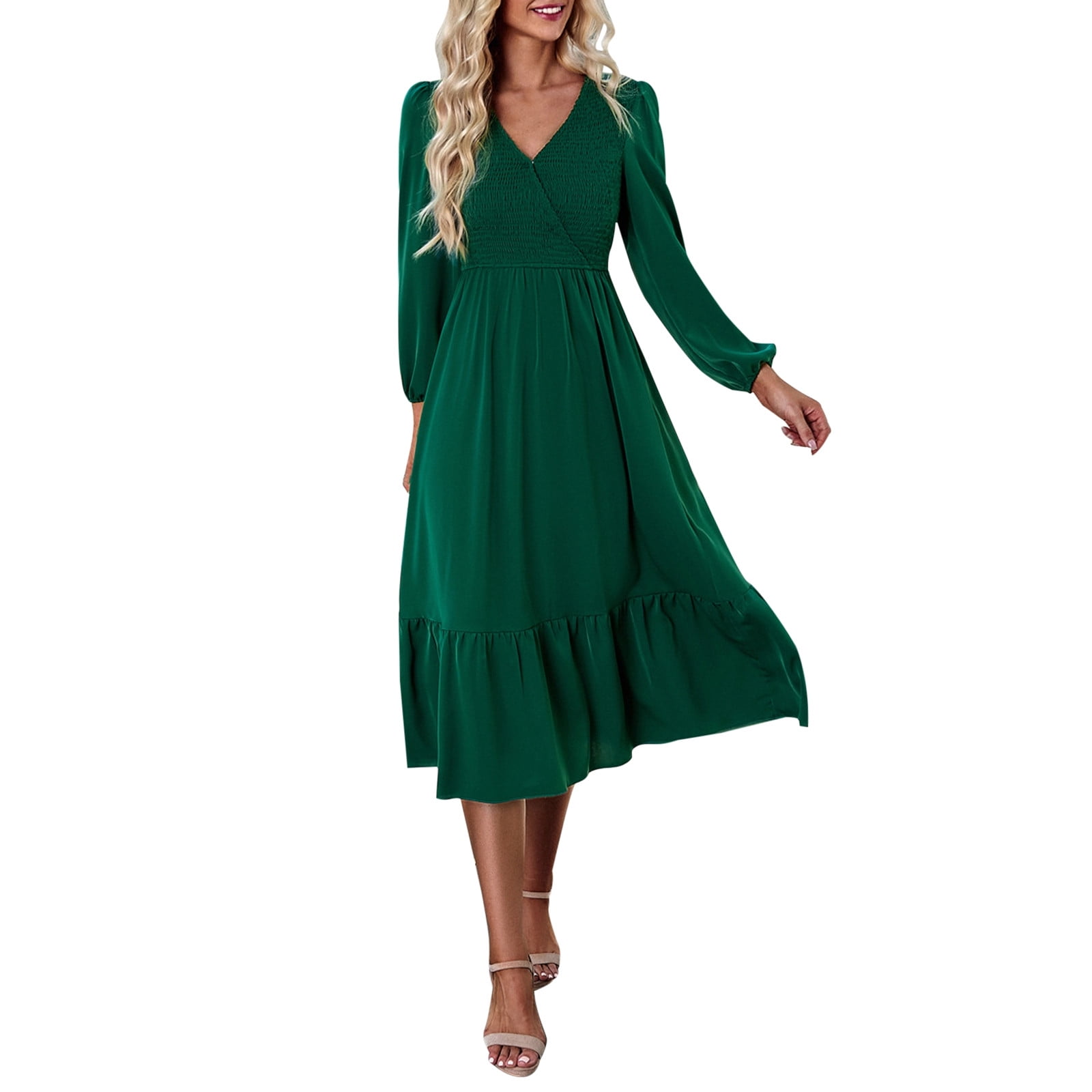 Akiihool Elegant Dresses for Women Formal Long Sleeve V Neck Tiered