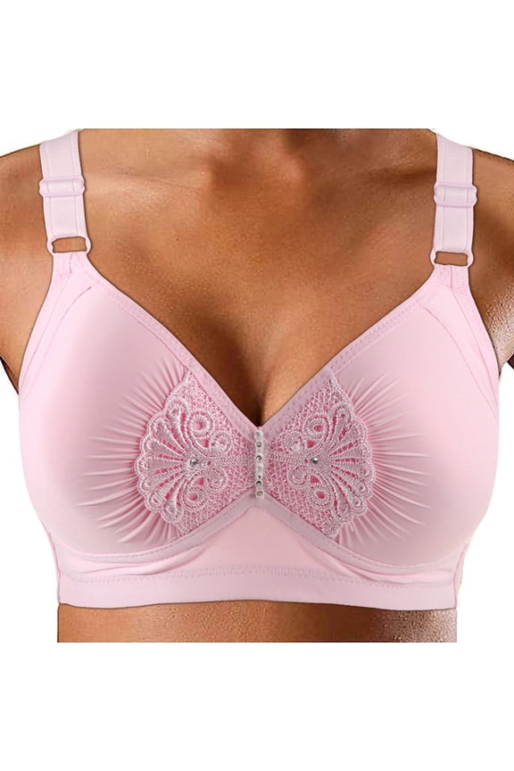 Everyday Bras Plus Size Women's Front Closure Posture Bra Full Coverage Back Support Wireless Comfy Unpadded (Pink,38)