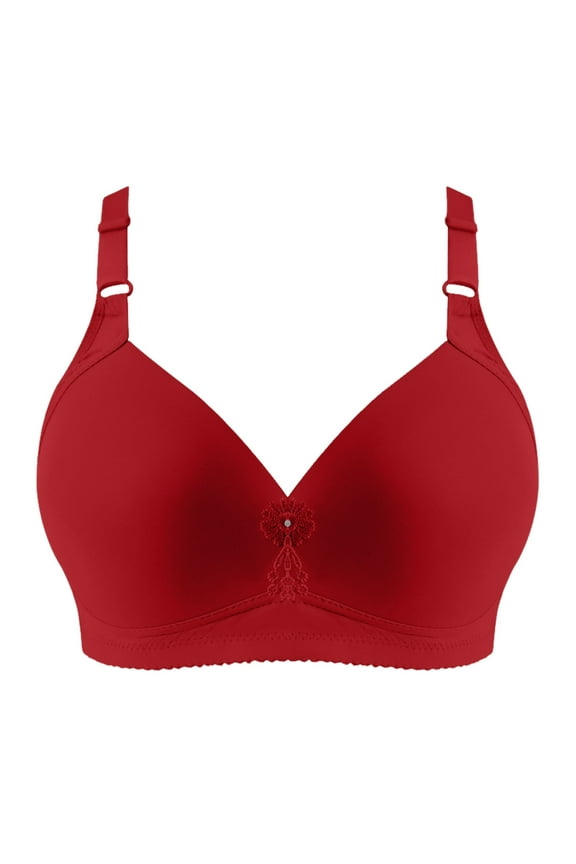 Everyday Bras Women's No Side Effects Underarm and Back Smoothing Comfort Wireless Lightly Lined T Shirt Bra (Red,48)