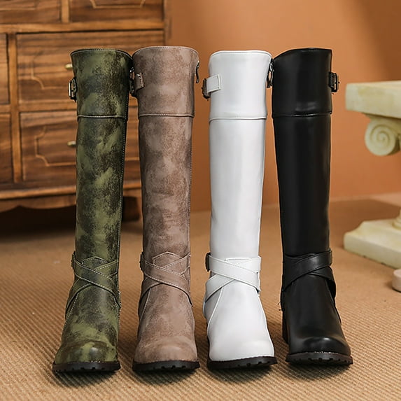 Akiihool Fall Boots for Women Cowboy Boots for Women Fashion Retro Pointed Toe Women's Western Boots Cowgirl Boots Mid Calf Boots (White,8)