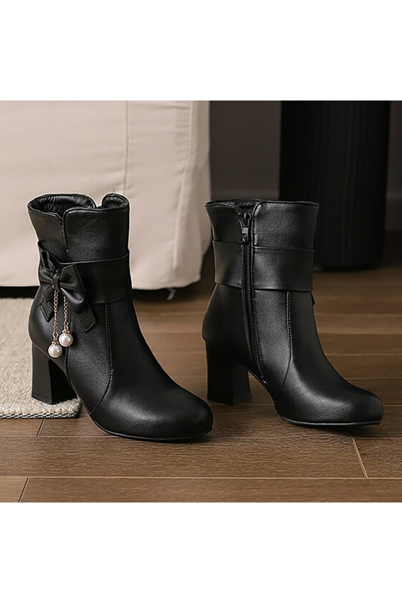 Fall Boots for Women Women's Boots Fashion Lug Sole Heel Ankle Boots Strap shoes (Black,8.5)