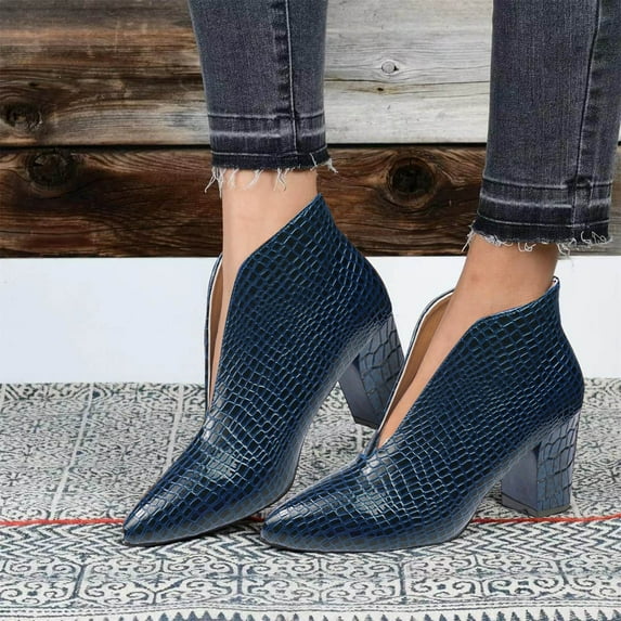 Akiihool Fall Boots for Women Women's Fashion Platform Boots Lace Up Mid Calf Low Heeled Short Booties (Blue,8)