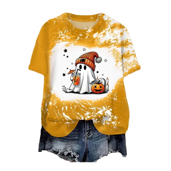Akiihool Fall Shirt Women's T-Shirts Crew-Neck Boho Flowers Wildflowers Graphic Tees Shirts Cute Casual Summer Tops Short Sleeve T Shirt Yellow,S