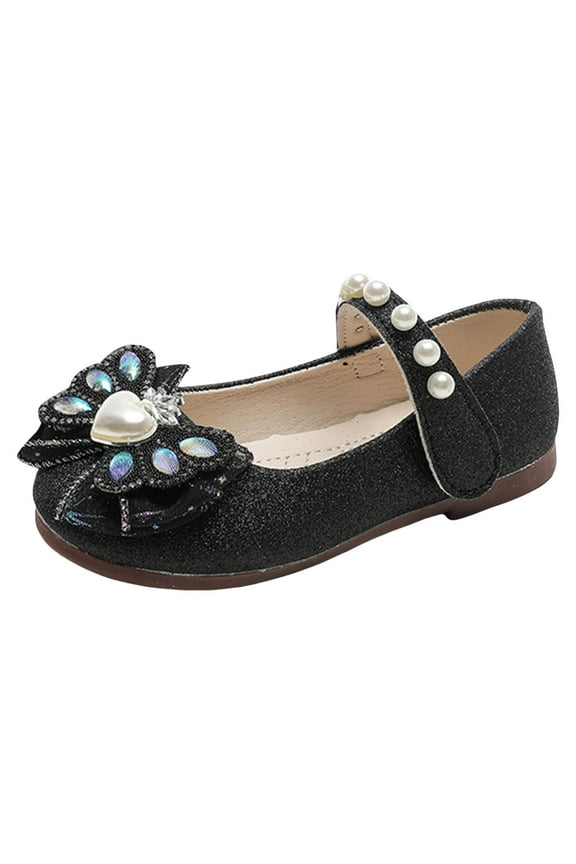 Falt Shoes for Girls Dress Shoes Mary Janes for Girls Party Wedding Flats Shoes (Black,9)